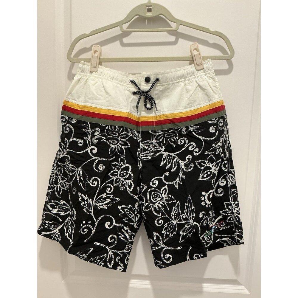 Greg Norman Swim Trunk Medium Nylon Solid Top Print Bottom NWT